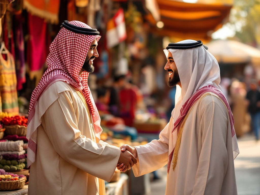 Illustration or photo depicting a traditional Bahraini greeting or cultural scene